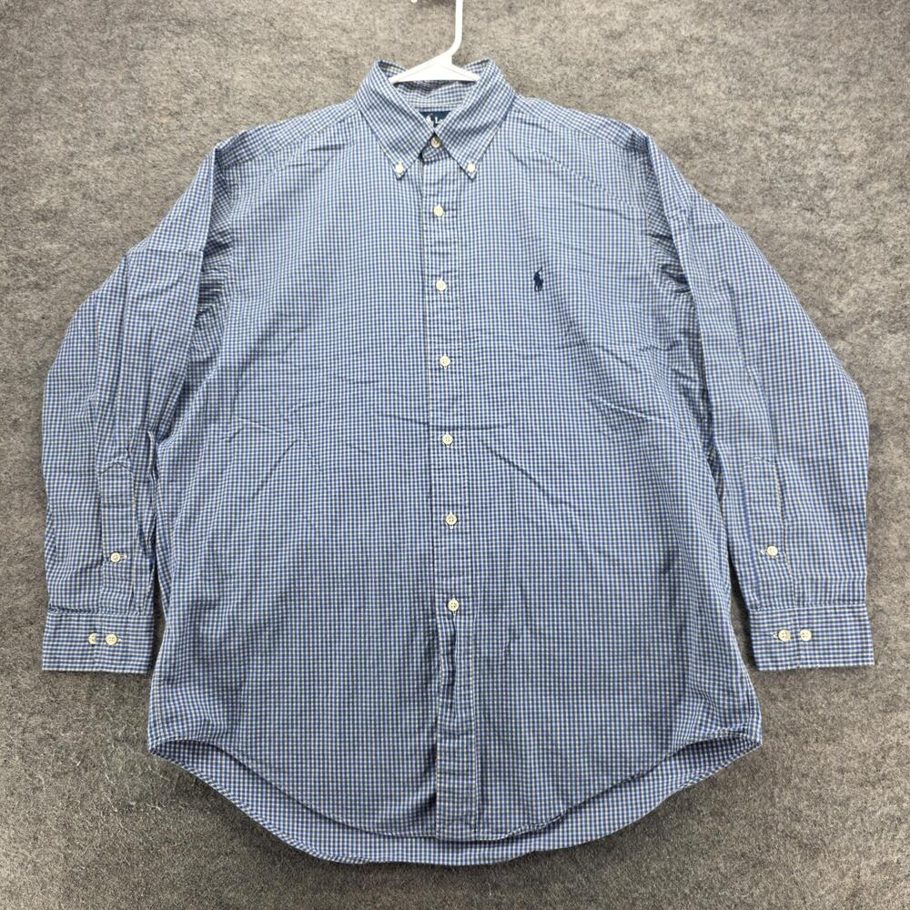 Ralph Lauren Shirt Mens 17.5 35 Blue Yellow Check Plaid Button Down Yarmouth